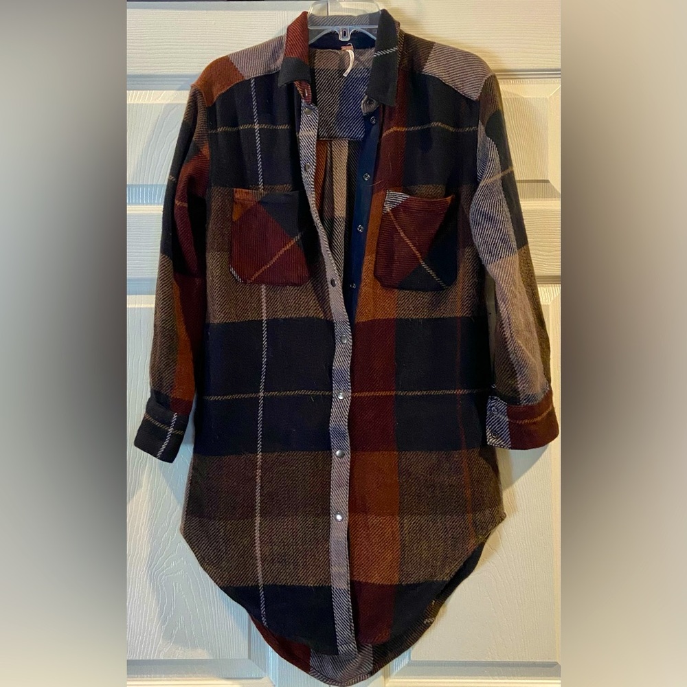 Free People Dress Women’s Sz XS Midnight C Plaid Flannel Tunic Acrylic